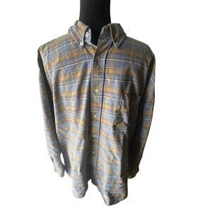 Larro Blue Gold Plaid Button Down Shirt Cotton Casual Classic Men’s XXL